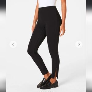 SPANX Petite Ponte Black High-Rise Leggings Eith Ankle Zips